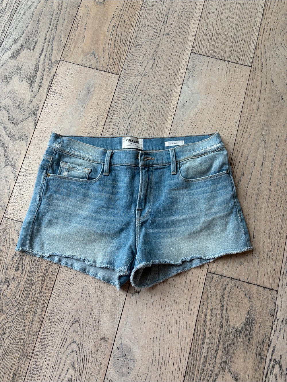 Frame Denim Faded Light Blue Cutoff Jean Shorts